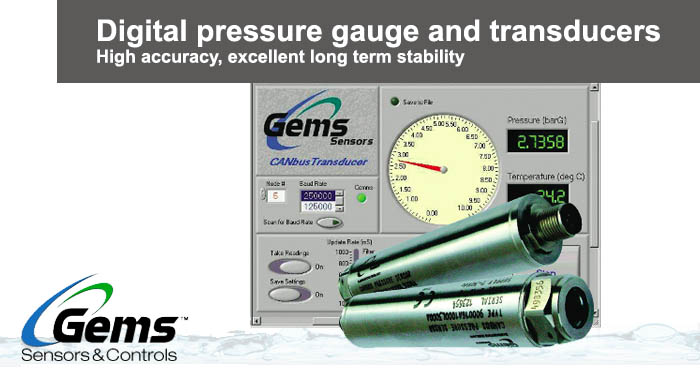 Digital pressure gauge, transducers, Gems